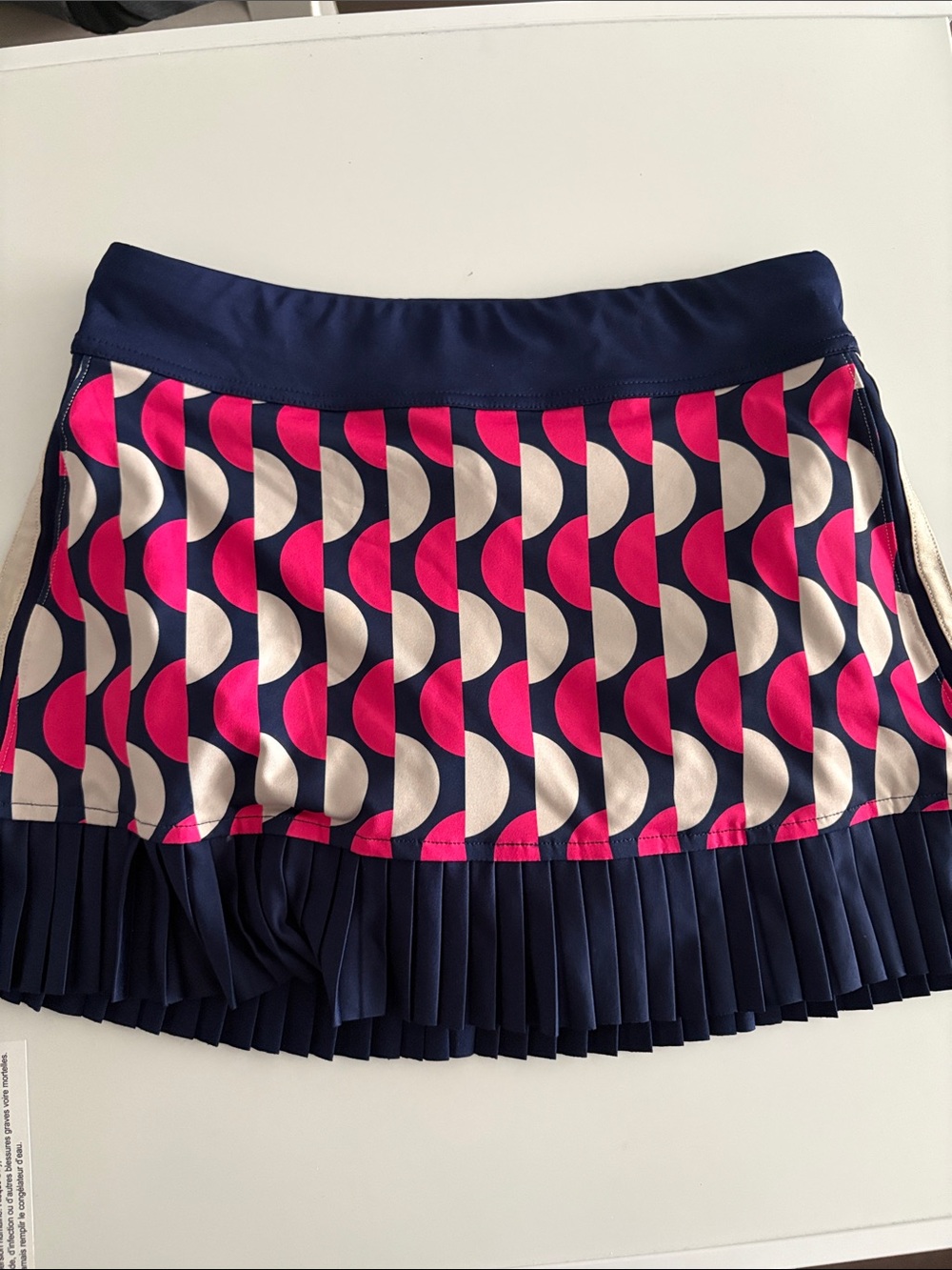 Pleated Geo-Print Mini Skirt in Pink, Navy & White
